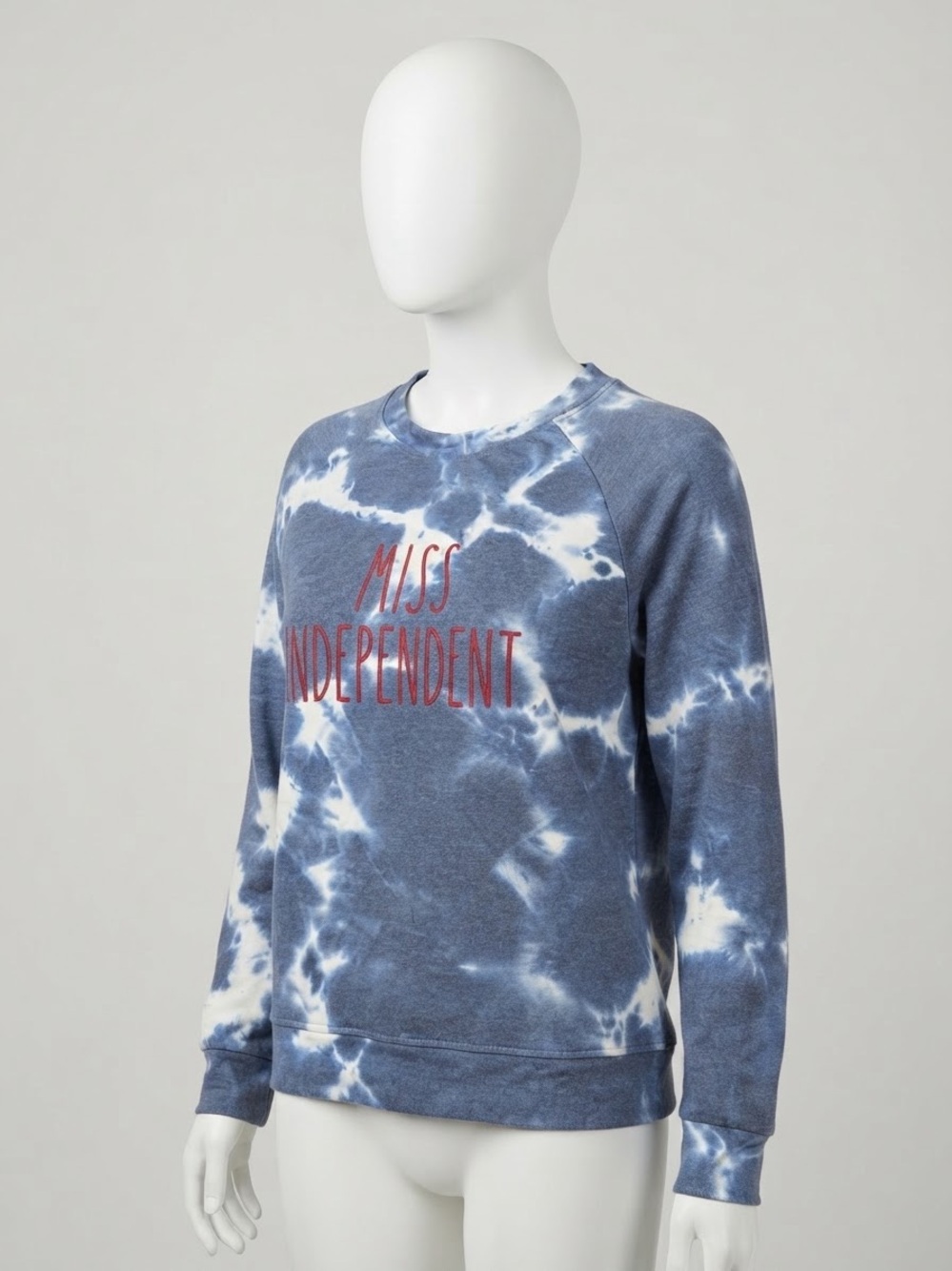 Rae Dunn Blue and White Tie-Dye "Miss Independent" Sweatshirt